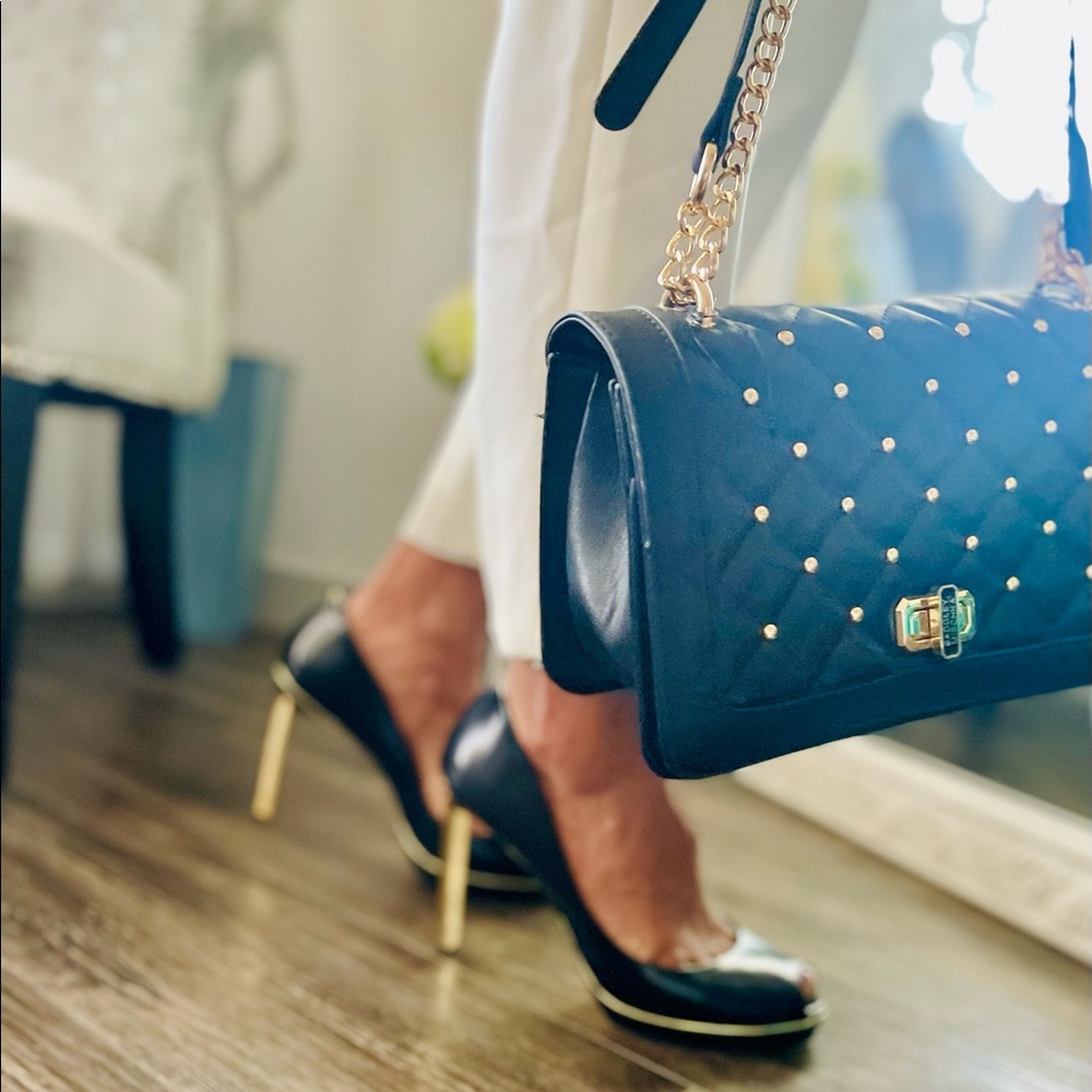 Badgley Mischka Studded Quilted Crossbody Handbag